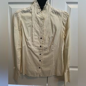 Off white button down dress blouse w/black buttons, SMALL, used.